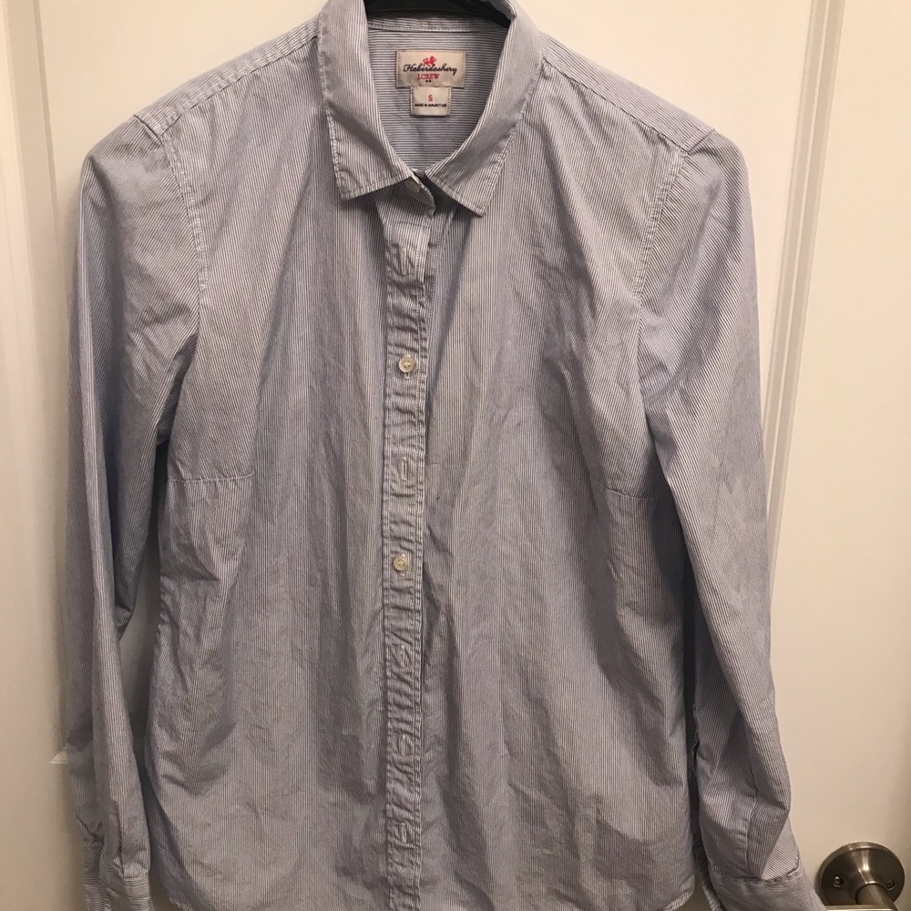 JCREW Blue pinstripe, wrinkle free